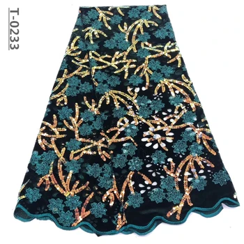 

2019 High Quality Nigerian Wedding Lace Fabric Latest African Laces velvet French Net Lace Fabric With sequins lace green