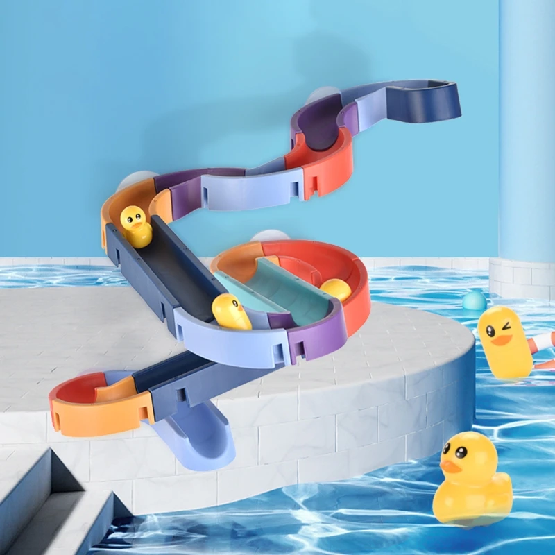Bathtub Toy Water Slide DIY Track Block Interactive Water Playing Set with Strong Suction Cup Fixed Infant Baby H055