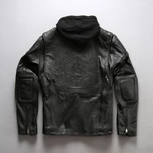 ANGEL, новинка, Мужская черная профессиональная мотоциклетная кожаная куртка, модная Толстая воловья кожа, с капюшоном, для зимы, Россия, пальто