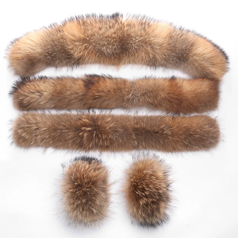 

2020 NEW Fashion 100% Real Fur Collar Cuffs Big Natural Raccoon Fur Fox Fur Winter