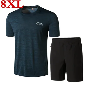 

big plus size 8XL 7XL Arrivals Men T Shirt Top Tee + Shorts Summer Two Pieces Short Sleeve Casual Quick-drying Tee Shirts Set