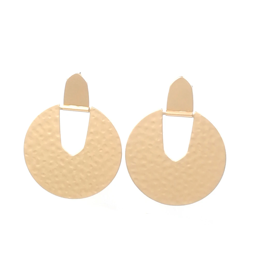 

2019 Spring Matte Polish Hammered 4.5cm Big Round Earrings Rose Gold Silver Gun Metal Dangle Earrings For Women Earrings