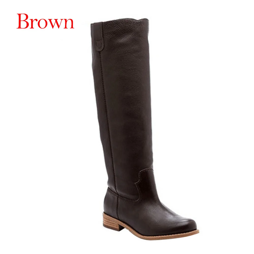Oeak/сапоги женские сапоги до колена высокие сапоги кожаная обувь на низком каблуке женские осенне-зимние сапоги женская обувь Большие размеры 35-43 - Цвет: Brown pu