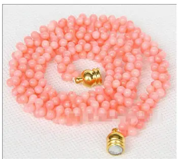 

Genuine perfect round real Natural sexy 3-5mm Stunning pink CORAL necklace magnet for Wedding women jewelry 18-22inch