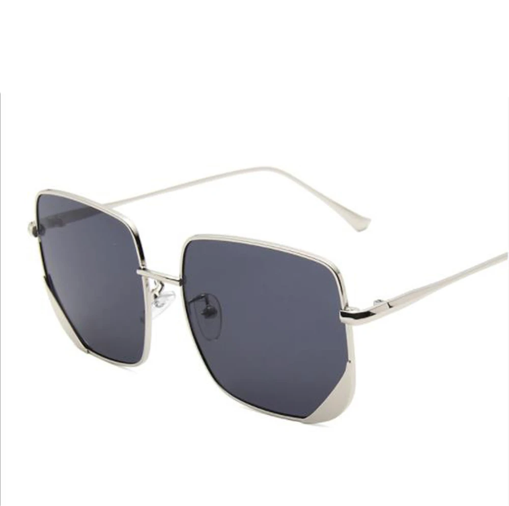 Silver frame gray Модные солнцезащитные очки для женщин с большим лицом, тонкие солнцезащитные очки, металлические классические корейские очки в коробке - Цвет линз: Silver frame gray