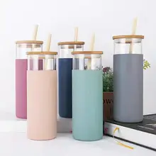 

500ml Water Cup with Lid Shatterproof Glass Assorted Iced Coffee Tumbler Straw Bottle for Home