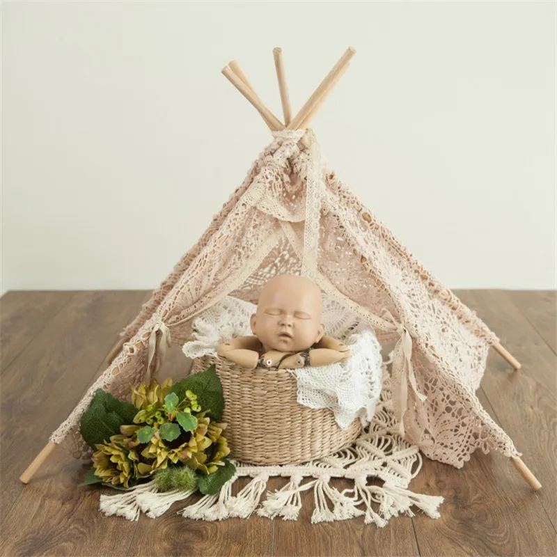Newborn Photography Props for Girls Vintage Lace Tent Accessoire Bebe Shooting Photo Studio Baby Props Months Posing Tent Basket