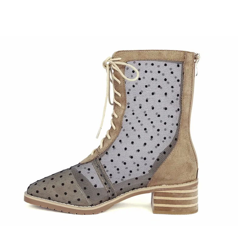 

Maxmuxun Ins Style Polka Dot Booties Summer New Mesh Breathable Wild Spot Short Boots With Korean Version of the Single Shoes