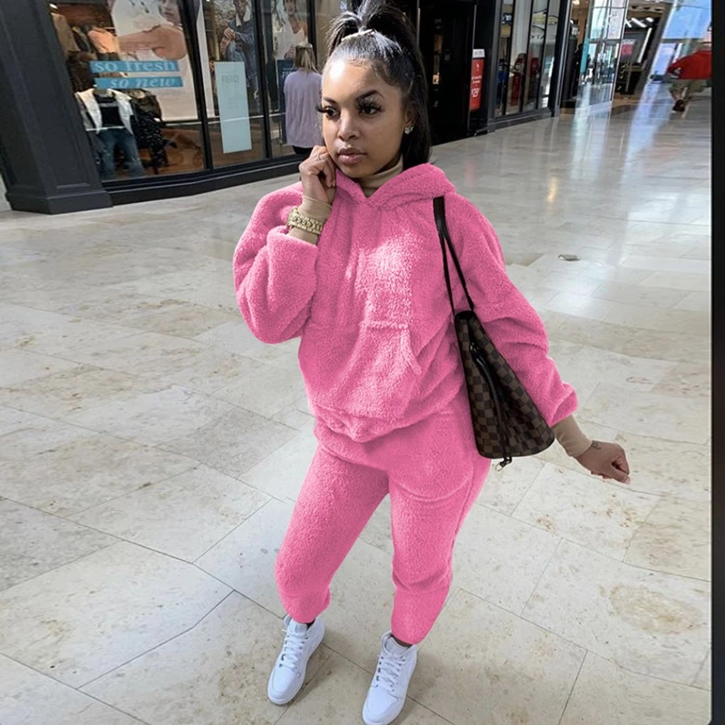 

Two Piece Velour Set Hoodies Long Sleeve Top and Pants Winter Outfits for Women Lounge Wear Clothes Velvet Tracksuit