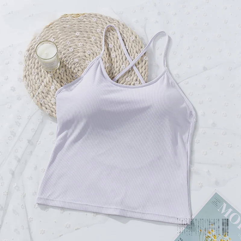 Women Camisoles Slim Solid Color Sexy Backless Wild Tops Sleeveless Thread With Chest Pad Off Shoulder Strap Camisole - Цвет: IX0446Z