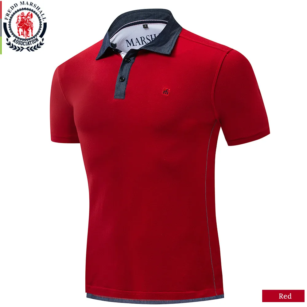 Fredd marshall, новинка, мужская рубашка поло с коротким рукавом из хлопка, брендовая мужская классическая Повседневная рубашка поло, мужские вышитые рубашки поло 037 - Цвет: 037 Red