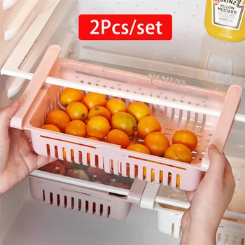 

2Pcs/set Kitchen Organizer Adjustable Kitchen Refrigerator Storage Rack Fridge Freezer Shelf Holder Pull-out Drawer Organiser