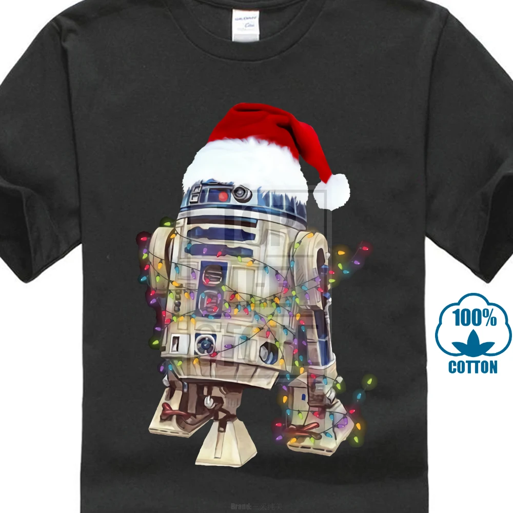 Черный R2D2 Рождество Звездные войны рубашка ультра черный хлопок мужская футболка 023712 - Цвет: Черный