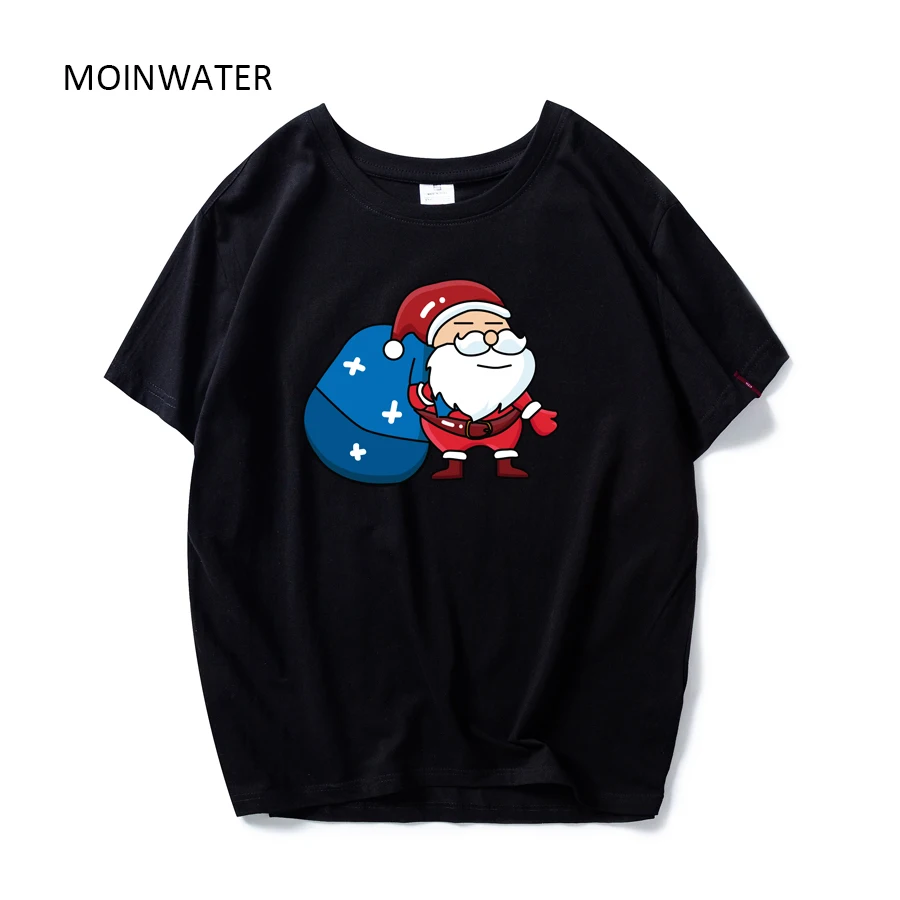 MOINWATER белый и черный футболки для женщин Рождество печати хлопок леди модные футболки женские Санта Клаус Топы MT1996