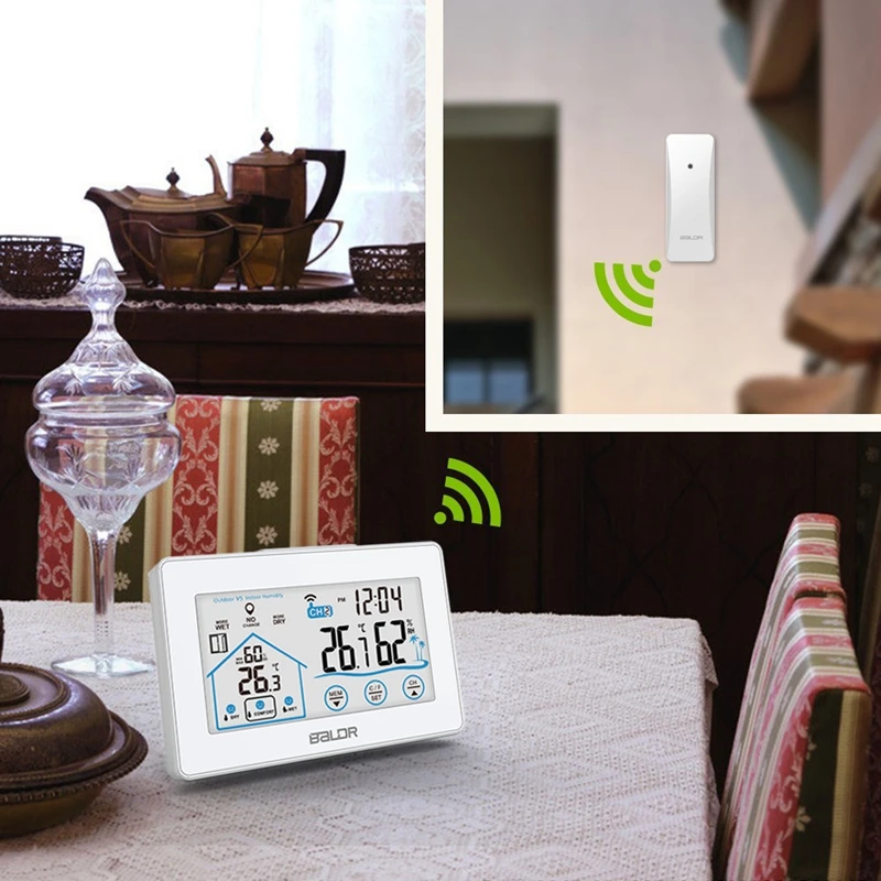 Baldr 기상 관측소 터치 스크린 실내/실외 온도계 습도계 예측 달력 컴포트 표시기 무선 원격 센서