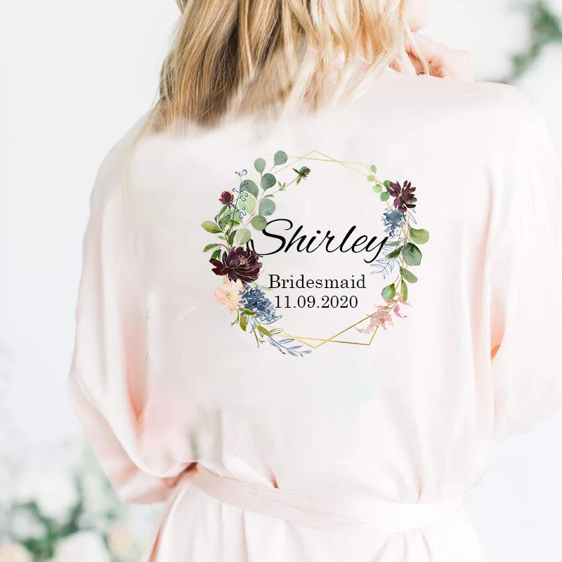 Women Sleepwear Bride Robes Sleepwear Pajamas Personalized Name Flower Print Wedding Bride Team Robes Bridal Party Robes Bridesmaid gift