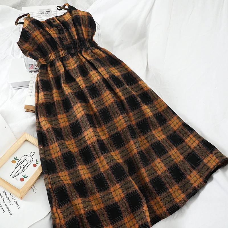 winter dress Винтажное клетчатое платье, корейский сарафан, зимнее сексуальное пляжное платье, женские платья на тонких бретельках, вечерние платья для женщин, одежда - Цвет: winter dress