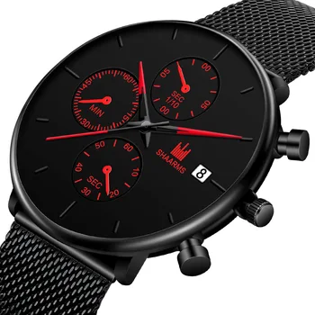 

High quality SHAARMS men's earth quartz watch sleek minimalist decoration personality round mesh belt calendar watch