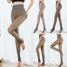 

New Winter Fake Translucent Leggings Women High Waist Slim Sexy Tight Leggins Elasticity Plus Velvet Warm Leggings Female 2021