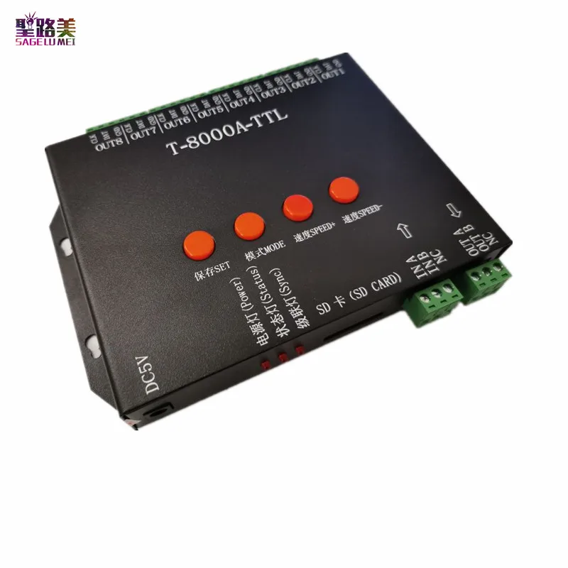 DC5V T-8000A TTL LED Pixel Controller with SD card Program For ws2812b/WS2811/WS2813/LPD6803/DMX512 LED Strip Light Tape