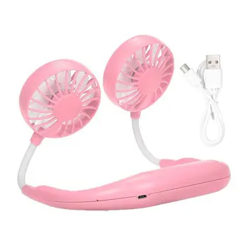 

1PCs Portable Fans Hand Free Neckband Fans With USB Rechargeable 1200mA Battery Operated Dual Wind Head 3 Speed Adjustable Fan