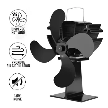 

Heat Powered Fireplace Fan 4 Blades Wall Mounted Silent Eco-Friendly Stove Fan Circulating Warm Air Saving Fuel Efficiently ！