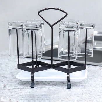 

Black Reusable SlipProof Handle Mugs Cup Rack Drainage Holder 6 Cups Storage