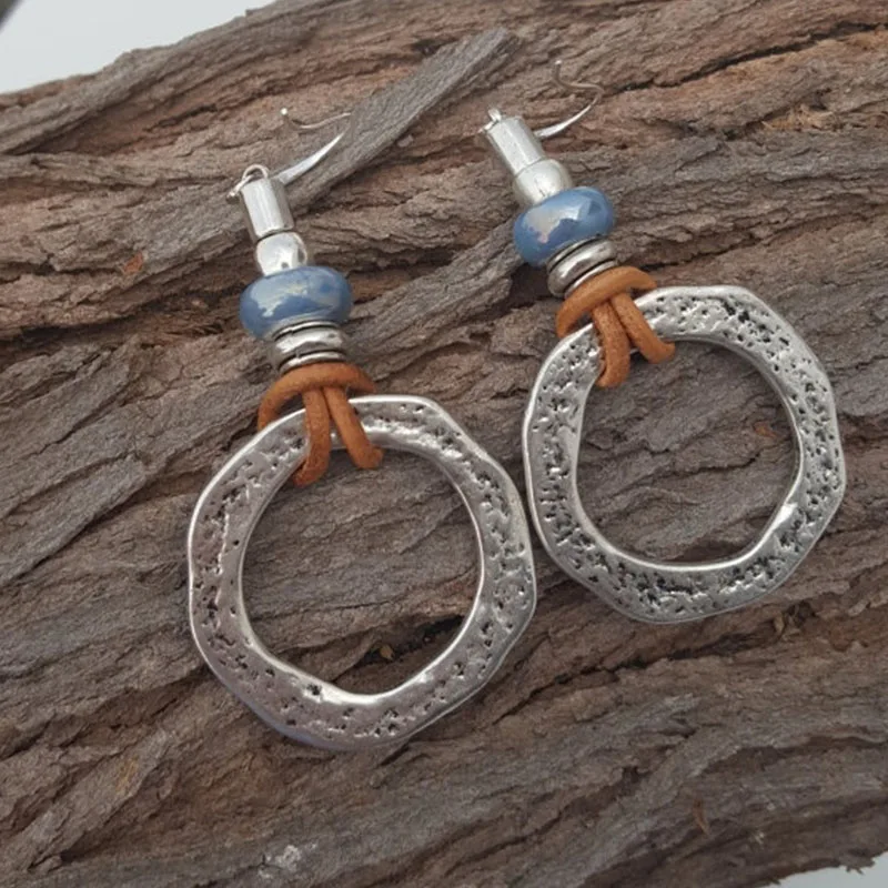 Leather Earrings big Spiral Shell earrings Bohemia Earring leather earrings