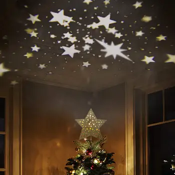 

Smartlife Hollow Gold Star Christmas Tree Topper with Rotating Magic Warm White Star Projector for Xmas Tree Decoration
