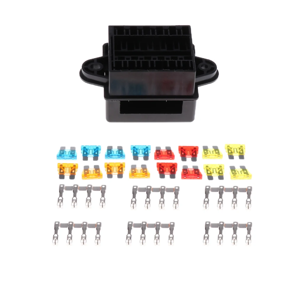 Car Vehicle Truck 12V-32V 12 Way Medium Relay Fuse Box Holder Terminals