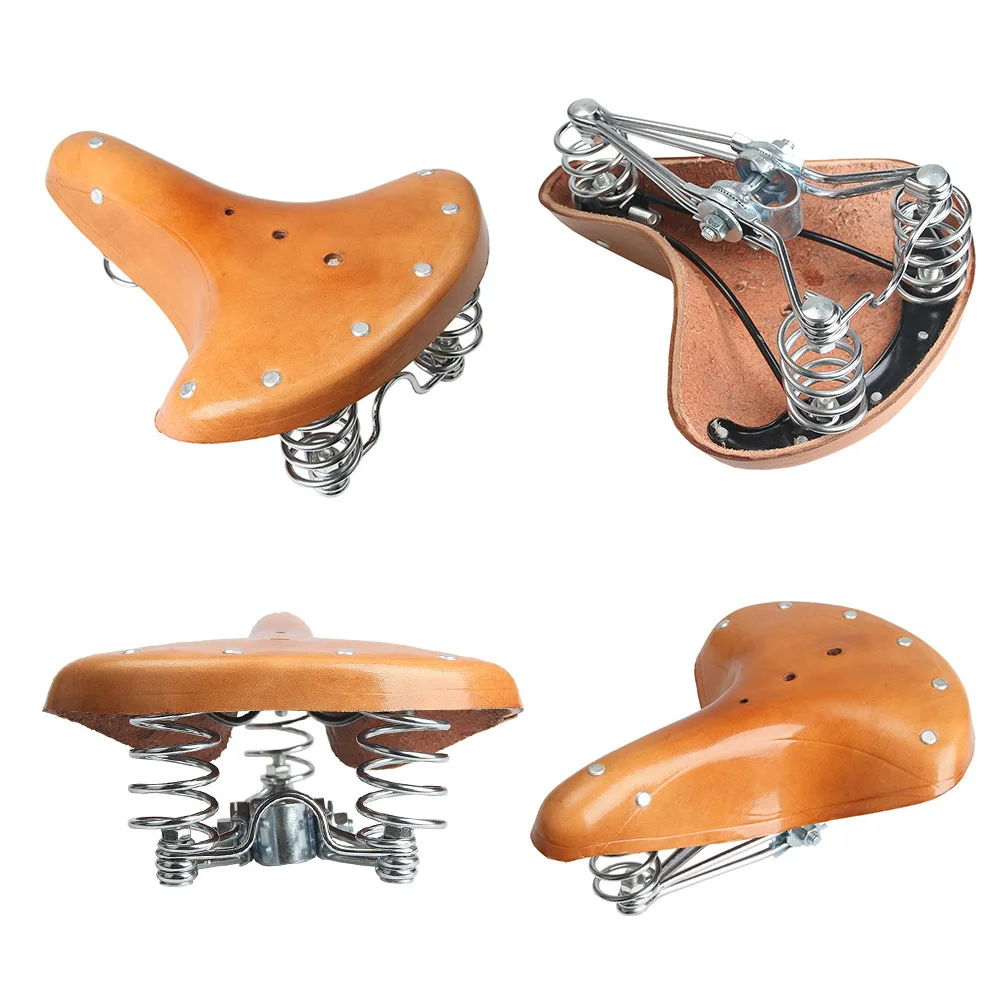 Retro Leather Spring Seat Shock Absorption Cushion Cycling