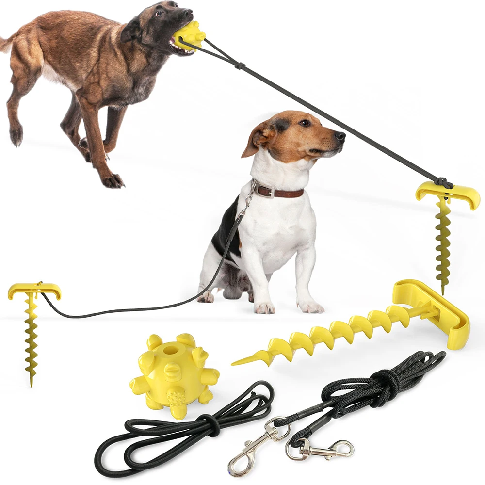 Outdoor Portable Tie Down Dog Pulling Rope With Bouncing Ball Rope Toy