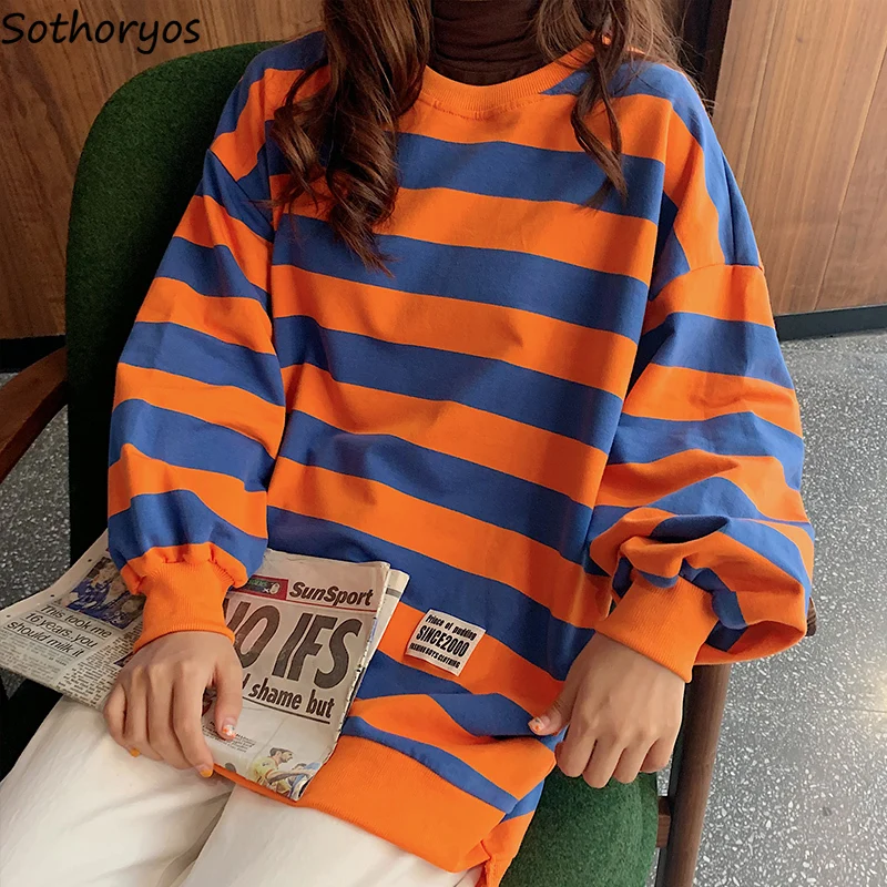 

Hoodies Women Ulzzang Streetwear Striped Girl Loose Thin Loose Fashion Harajuku Plus Size Long Sleeve Womens Clothes Chic Casual