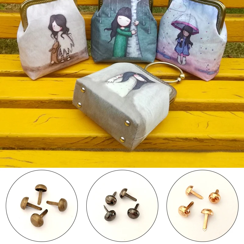 Remaches de Pie De Seta para bolso, accesorios del bolso de Metal perforados, punta para bolso, remaches de protección inferior, tornillo de tuerca, 100 Uds.