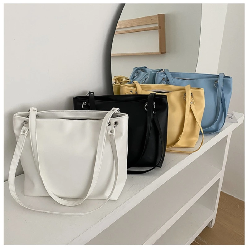 Bolso Shopper de cuero para mujer, bolsa de mano grande con cremallera, de tendencia, color blanco y negro, 2021|Bolsos de - AliExpress