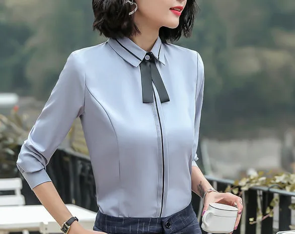 gray shirt IZICFLY стиль весна осень красные брючные костюмы женские деловые костюмы формальные офисные костюмы элегантные рабочие брюки костюм большой размер - Цвет: gray shirt