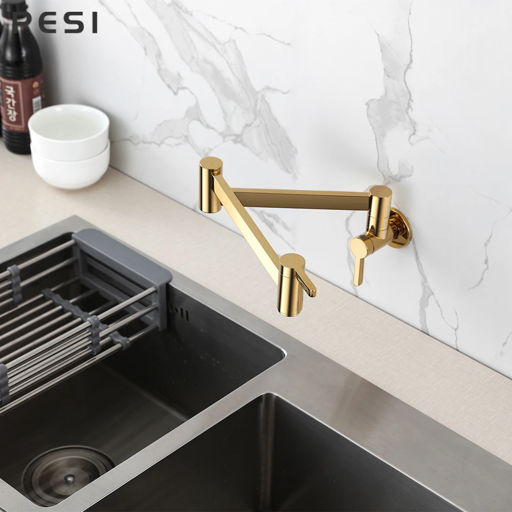 e cozinha, rotação 360, ouro escovado, alavanca única, dobrado, frio