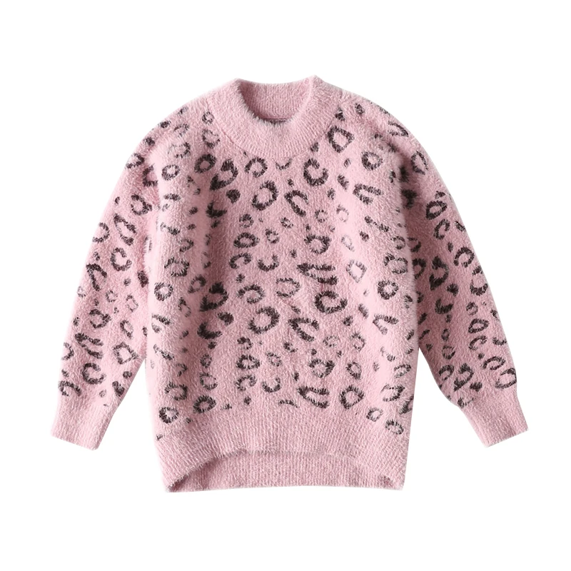 Baby Girls Pullovers Winter Thick Warm Sweaters Girl Animal Print Sweater Leopard Knit Kids Clothes Girl Wearing Woolen Sweater