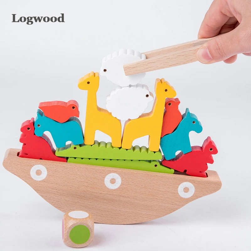

Wooden Toys Wood Animal Balance Boat Wooden Blocks Toys for Children Balance Game Kids Educational Montessori Toys Boys