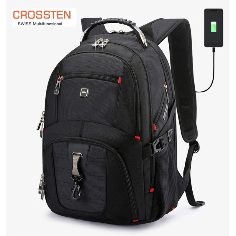 

Crossten Upgraded 1680D Waterproof Nylon 17 inch Laptop Backpack Rucksack Swiss-Multifunctional USB Charging Port Schoolbag