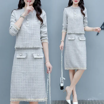 

2019 women autumn women's fashion Kniting woolen tops + woolen pencil skirts suits female elegant OL two piece sets