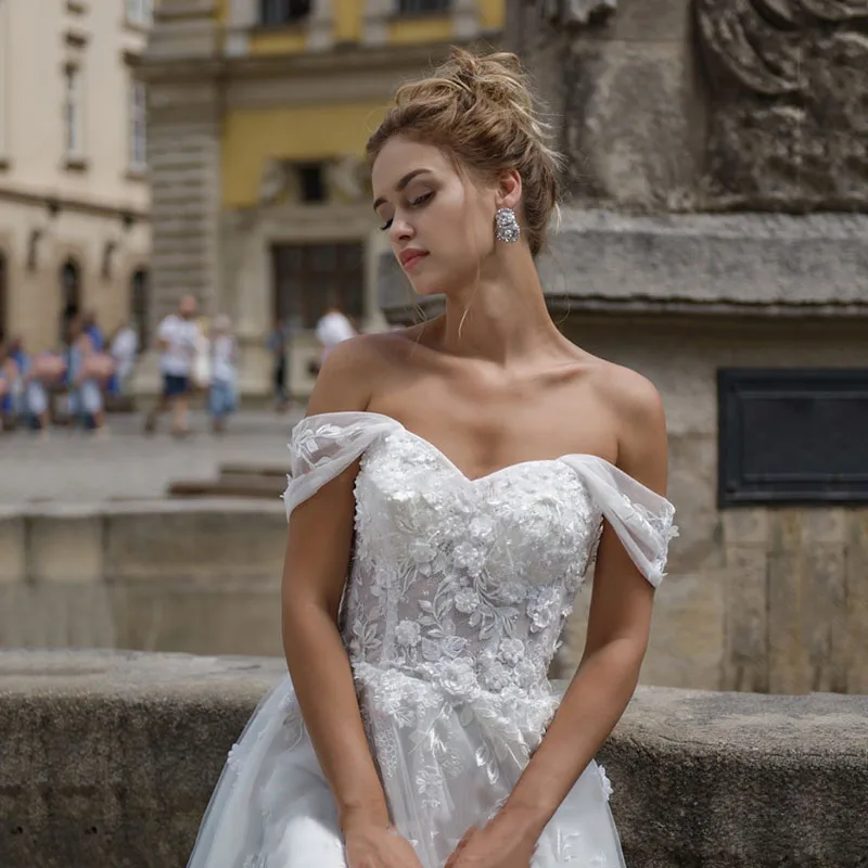 Eightree Wedding Dress 3D flower Appliques Lace Sweetheart robe de Mariee A-Line Off the Shoulder Wedding Gowns Bride Dresses