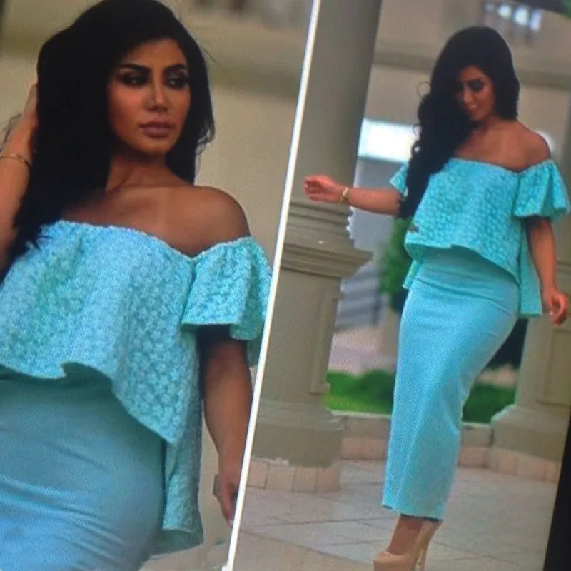 

2020 Fashion Lace Straight cocktail dresses Short Sleeves Spandex sky blue Formal Evening Gown mother of the bride dresses