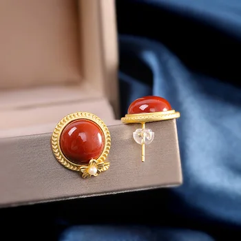 

simple earrings wholesale S925 pure silver gold-plated women's South Red earrings earrings cross border accessories