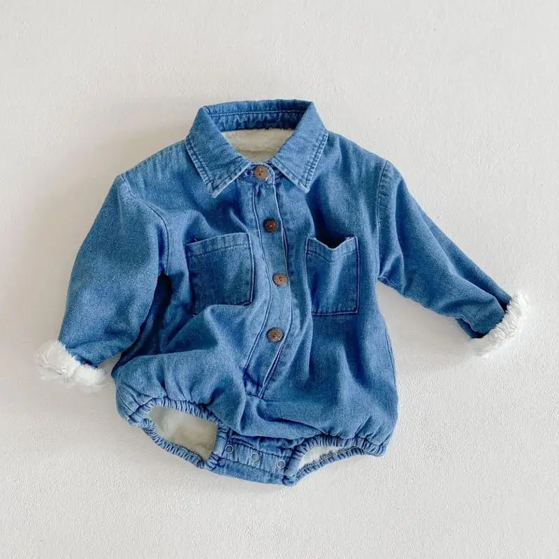 Комбинезоны с длинным рукавом для новорожденных девочек утепленные джинсовые