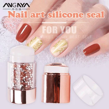 

ANGNYA Newest Dual-ended Plating Diamond Decor Nail Stamper Seal Silicone Nail Art Stamper with Nail Scraper Stamping Nail Kits