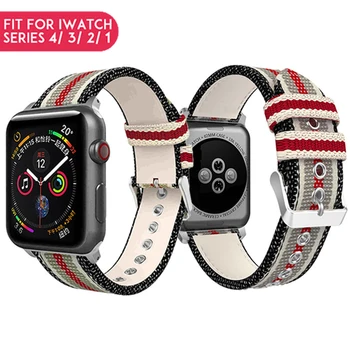 

Nylon Band for Apple Watch 40mm 44mm Series 4 iWatch Leather Braclet 38mm 42mm Series 3 2 1 Watch Replacement Strap