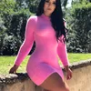 BKLD New Autumn Winter Warm Plush Neon Color Mini Dress Women Night Party Club Sexy Bodycon Long Sleeve Stand Collar Short Dress ► Photo 1/6