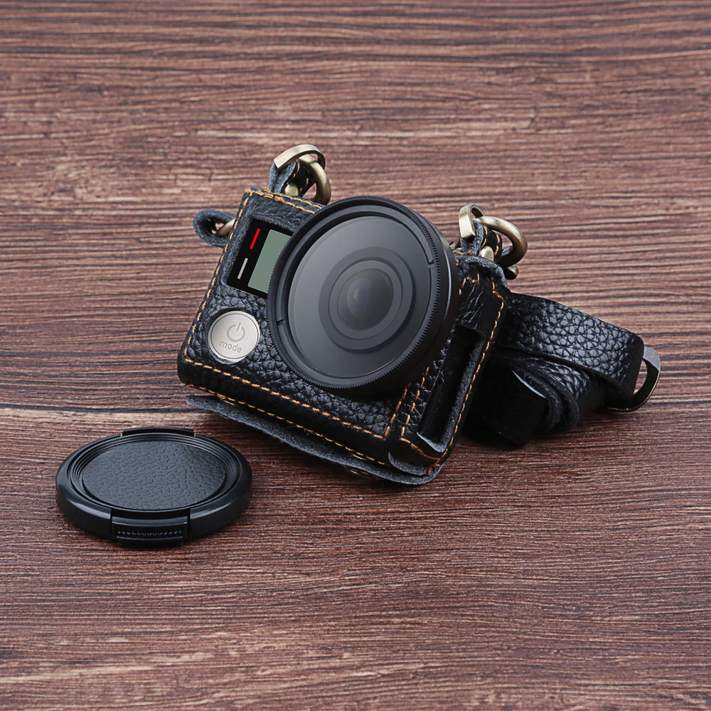 Защитный кожаный чехол для Gopro Hero 4 3+ черный серебристый экшн-камера с крышкой объектива и антабка для Go Pro аксессуар