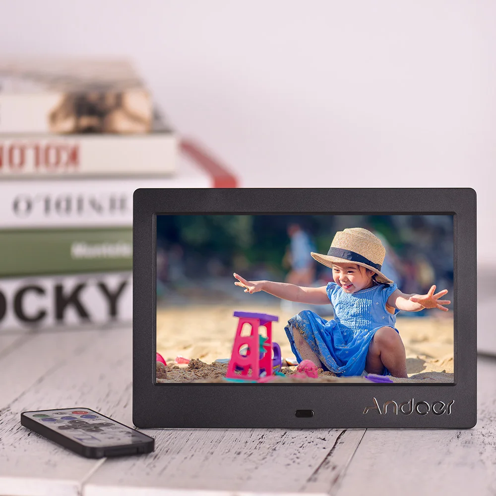 Andoer " ips HD экран 1024*600 цифровая фоторамка Музыка Видео Воспроизведение Часы Будильник Календарь несколько языков дистанционное управление